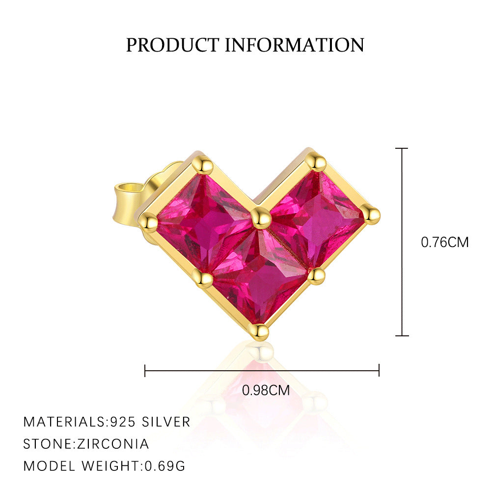Heart-Shaped Red Zircon Stud Earrings – image 4