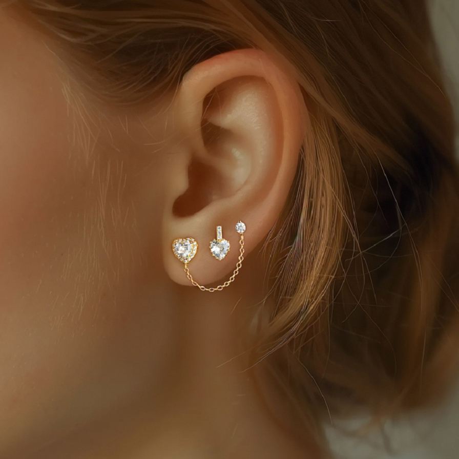 Zirconia Halo Heart Stud Earrings – image 4