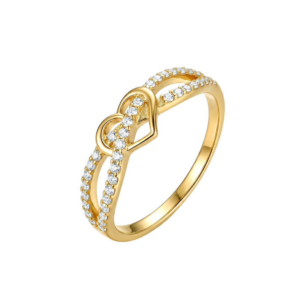 Romantic Heart Split Shank Ring, Gold Plated