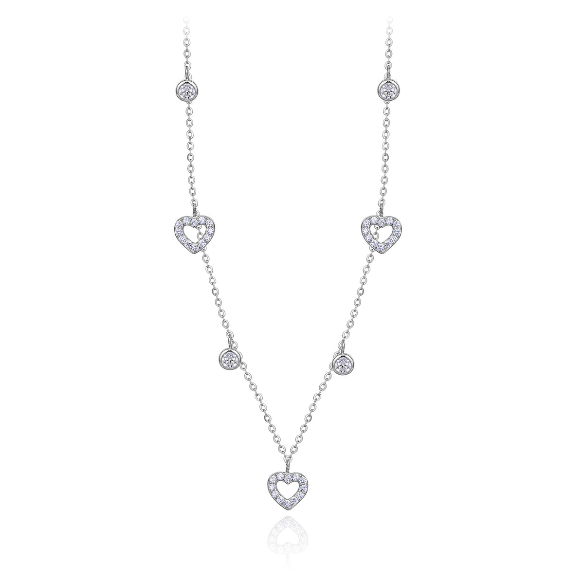 Pave CZ Heart Station Necklace