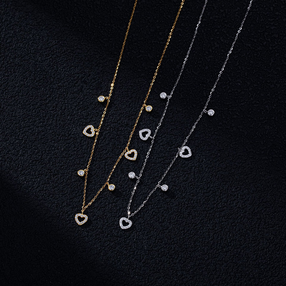 Pave CZ Heart Station Necklace – image 4