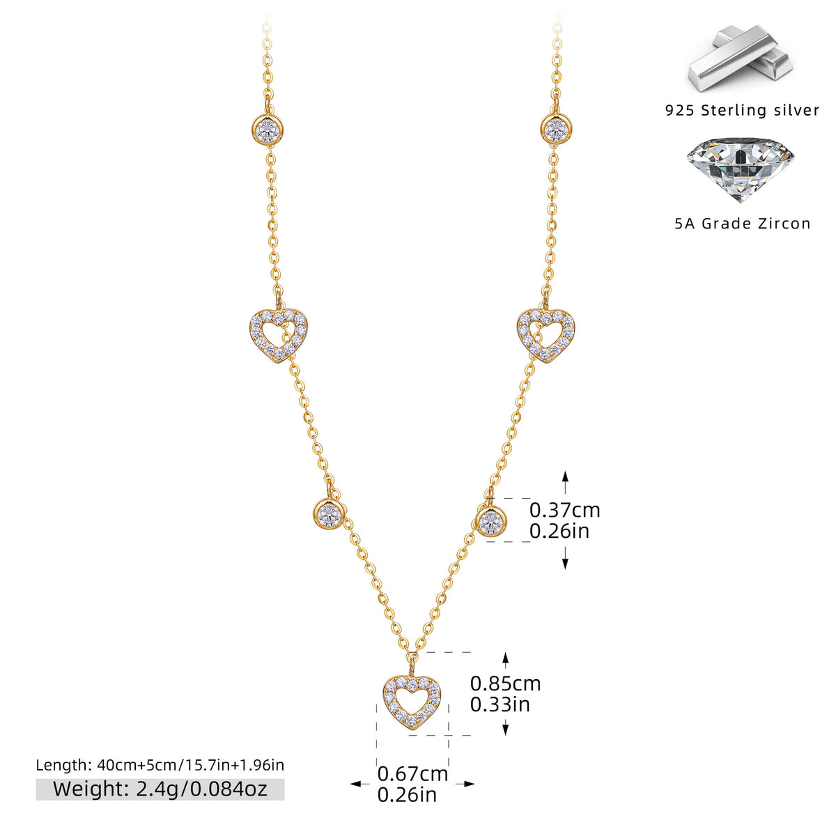 Pave CZ Heart Station Necklace – image 7