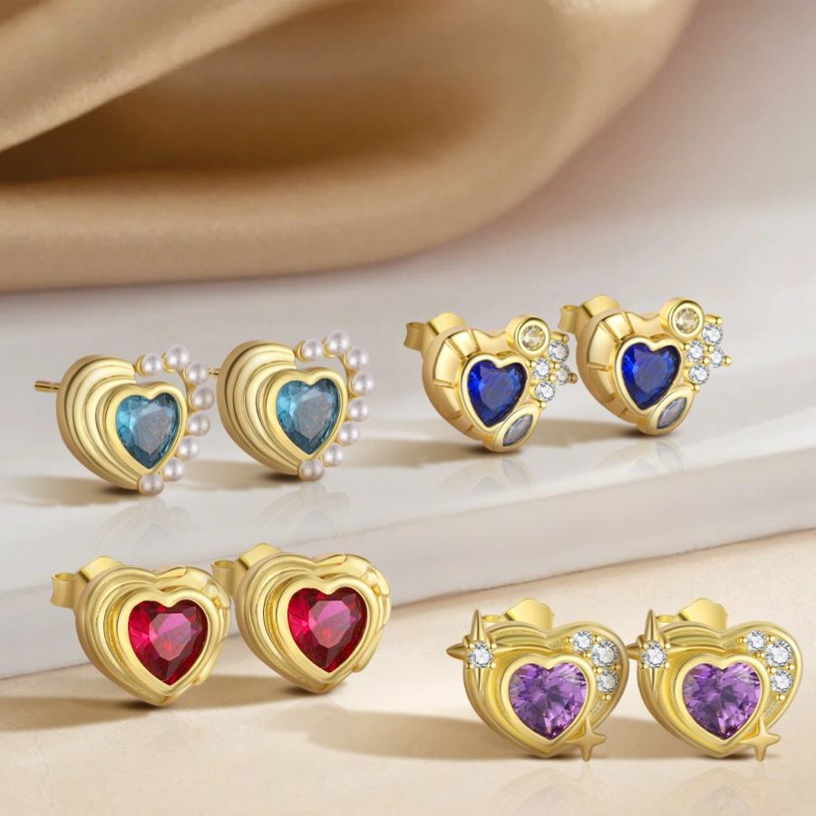 Heart Stud Earrings with Colorful Cubic Zirconia – stud earrings in bulk