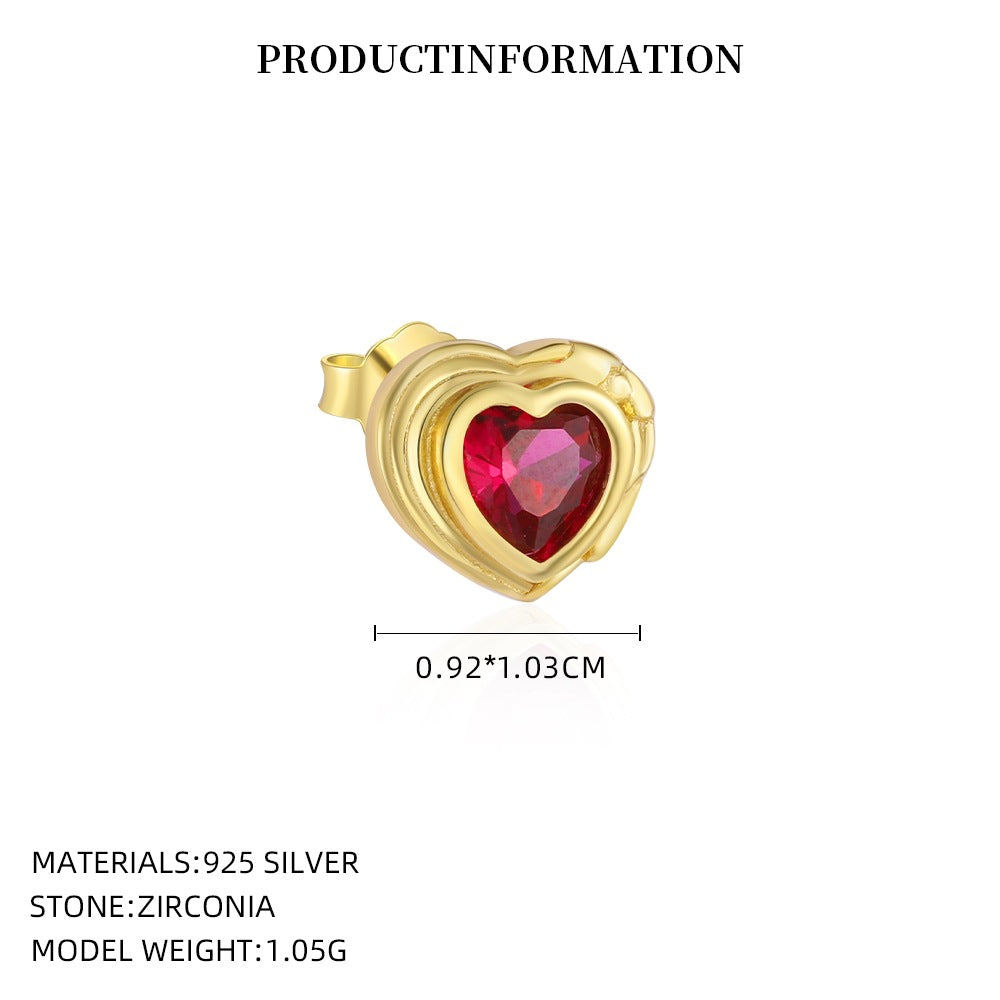 Heart Stud Earrings with Colorful Cubic Zirconia – image 6