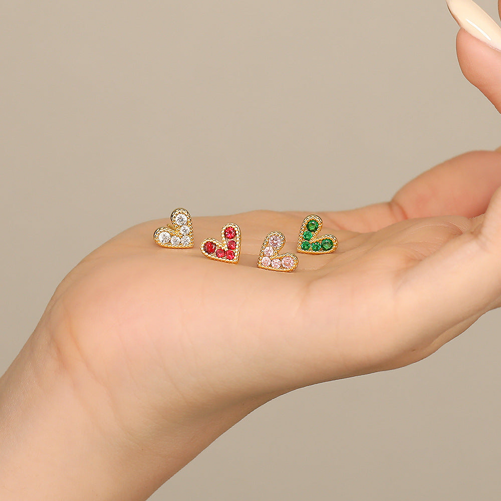 Colorful Zirconia Heart Stud Earrings – stud earrings in bulk