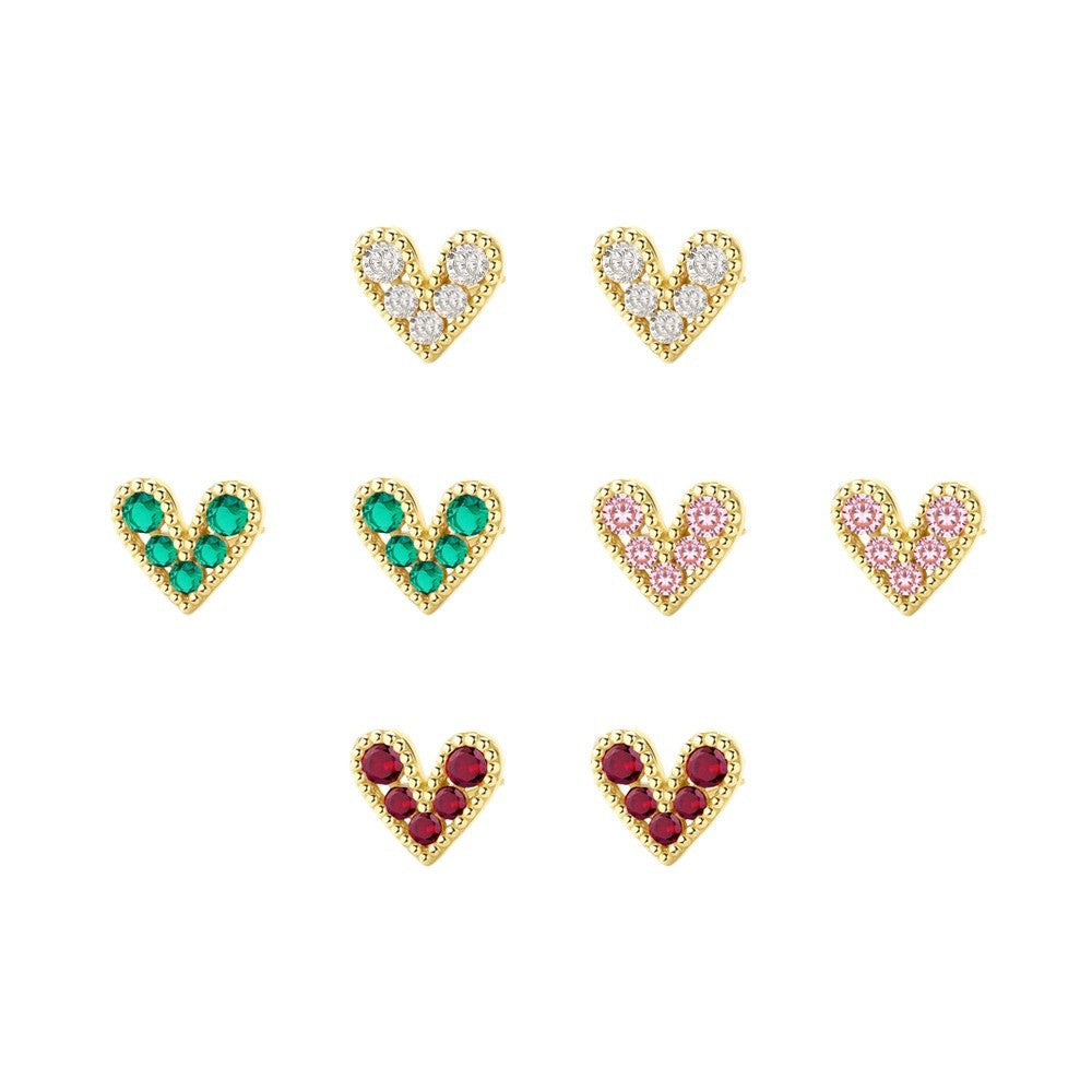 Colorful Zirconia Heart Stud Earrings – image 4