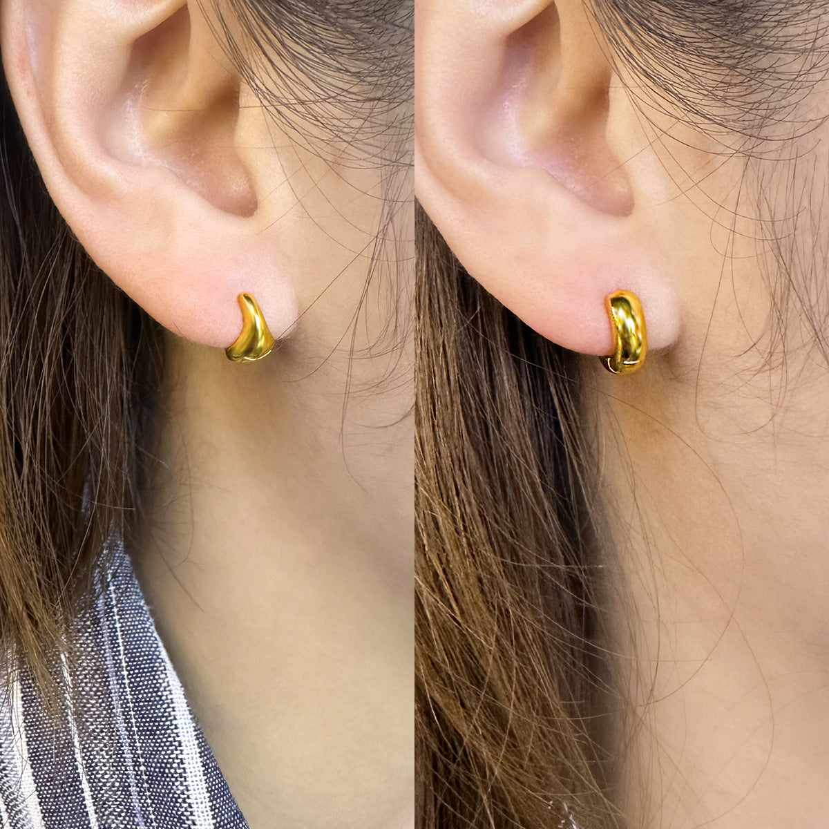 Chunky Sculptural Huggie Hoop Earrings – detail view 3