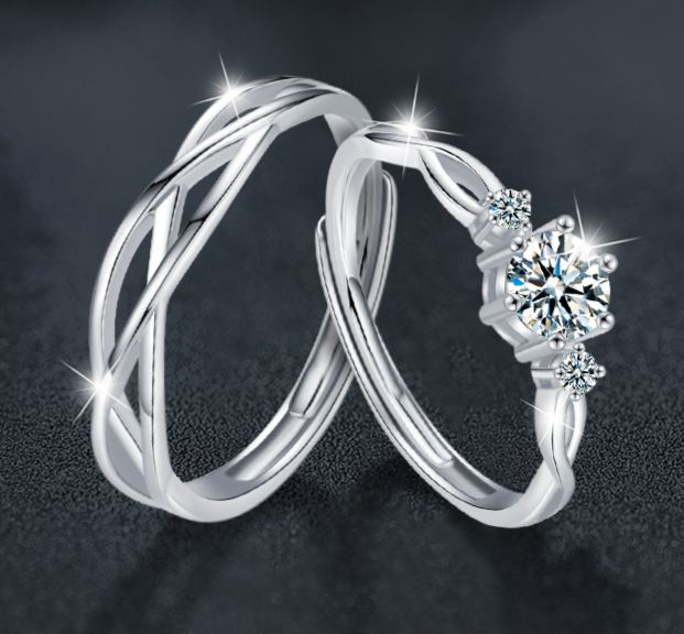 925 Sterling Silver Spiral Moissanite Couple Ring