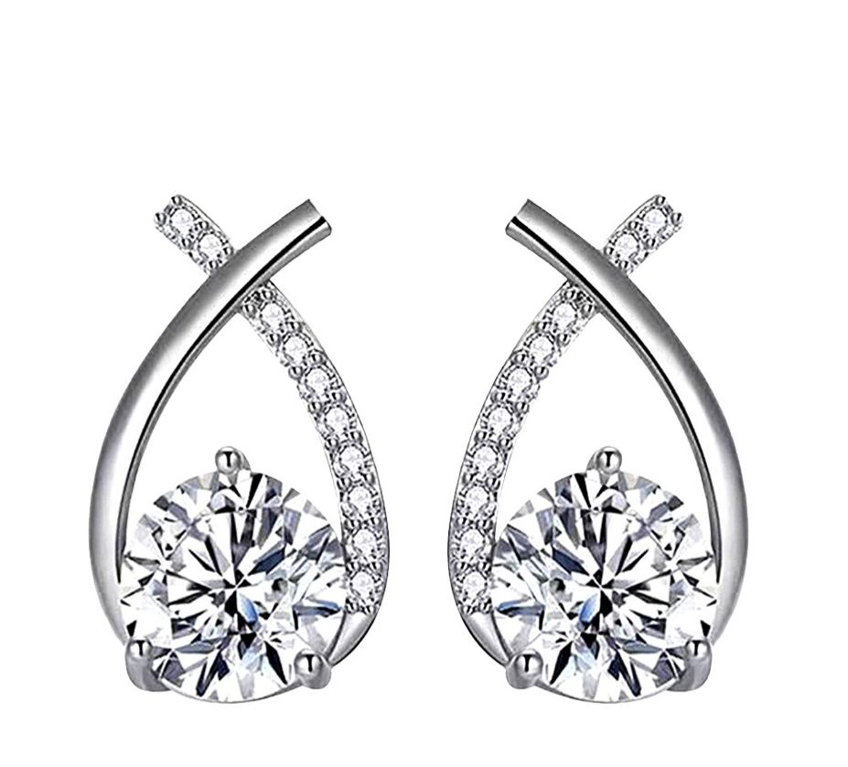 925 sterling silver fishtail crossed Moissanite earrings