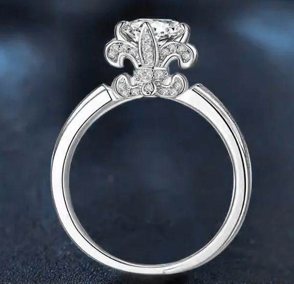 925 Sterling Silver Moissanite Iris Flower Ring
