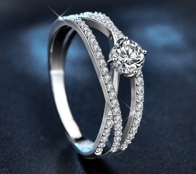 925 Sterling Silver Moissanite Three Lives Three Worlds Promise Ring