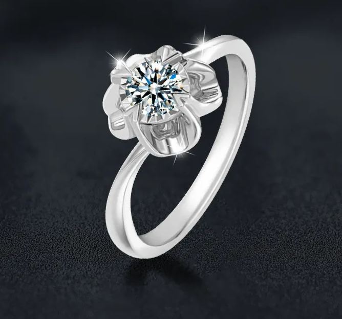 925 Sterling Silver Unique Snowflake Moissanite Ring