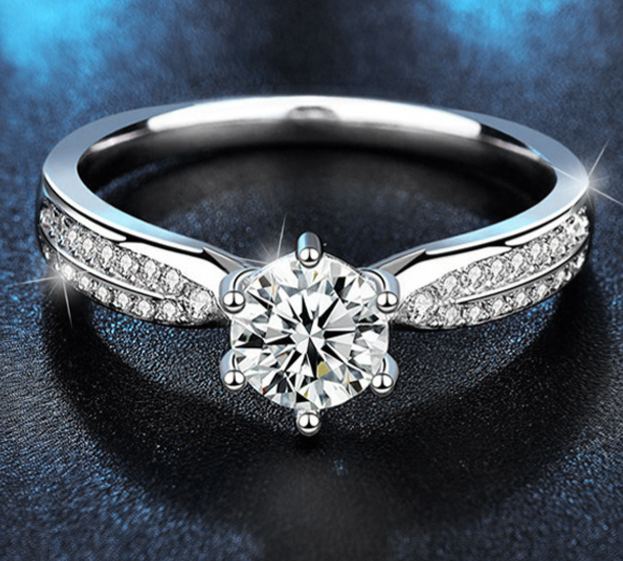 S925 Sterling Silver Moissanite Vintage Six Prong Princess Ring