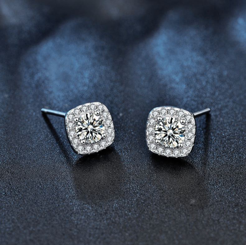 Square Moissanite Stud Earrings in 925 Sterling Silver