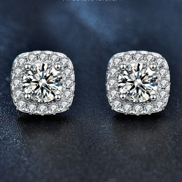 Square Moissanite Stud Earrings in 925 Sterling Silver