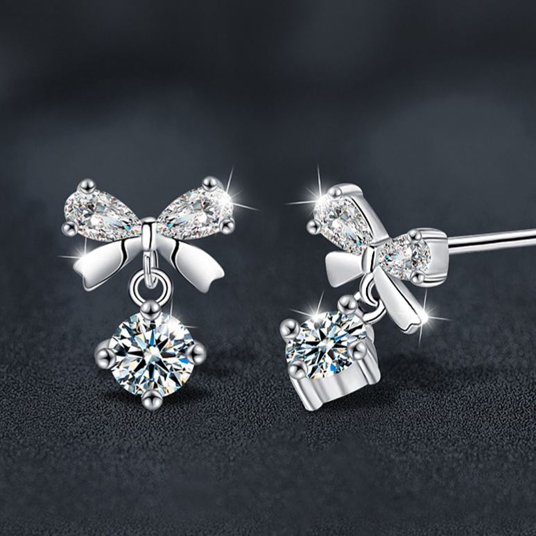 S925 Sterling Silver Moissanite Bow Stud Earrings