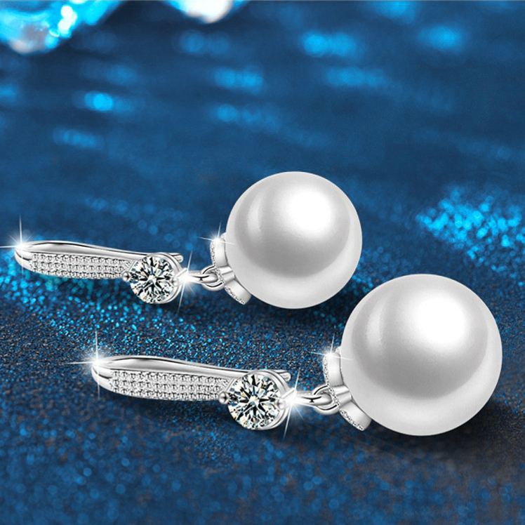 Pearl and Moissanite Dangle Earrings -925 Sterling Silver