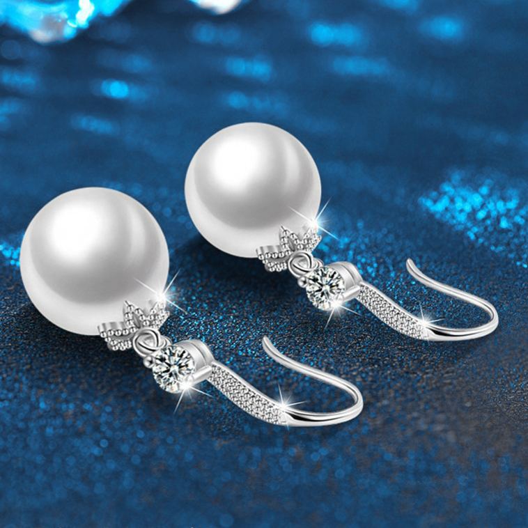 Pearl and Moissanite Dangle Earrings -925 Sterling Silver