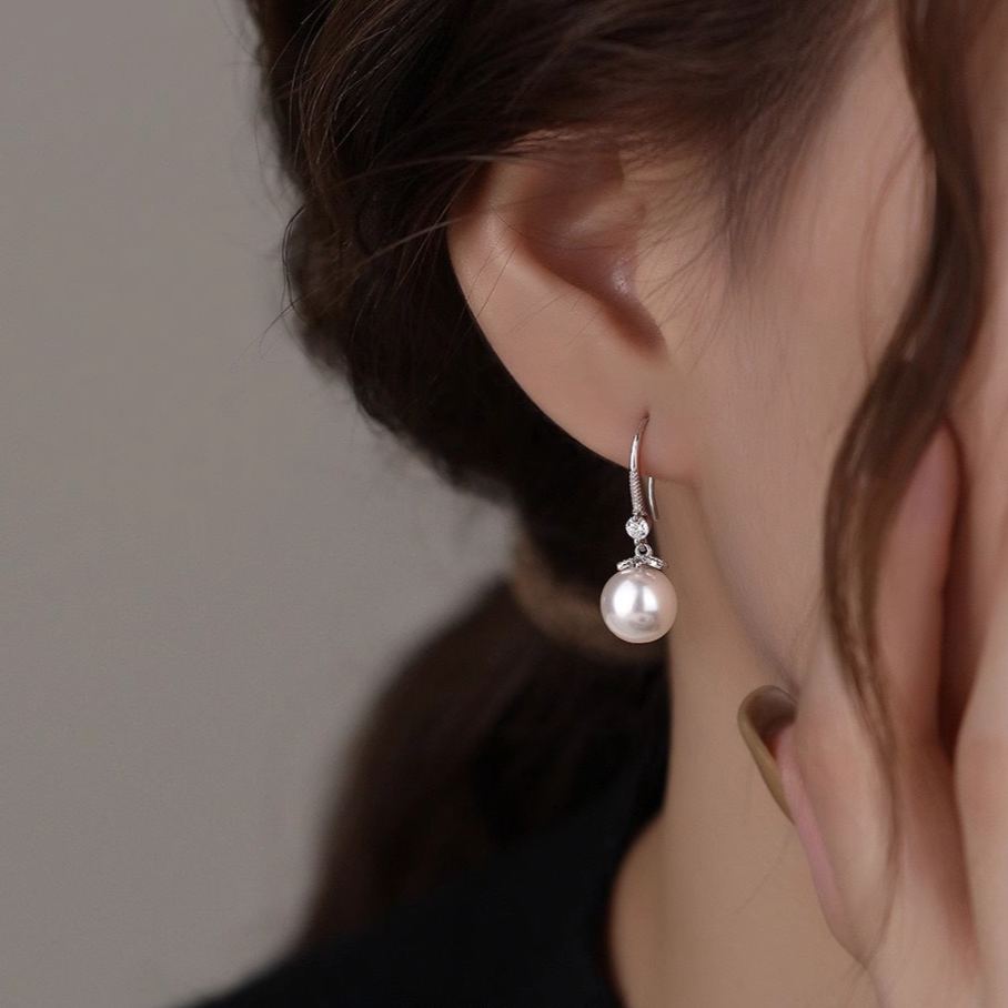 Pearl and Moissanite Dangle Earrings -925 Sterling Silver