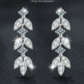 S925 Sterling Silver Leaf Drop Earrings with Moissanite Tassels