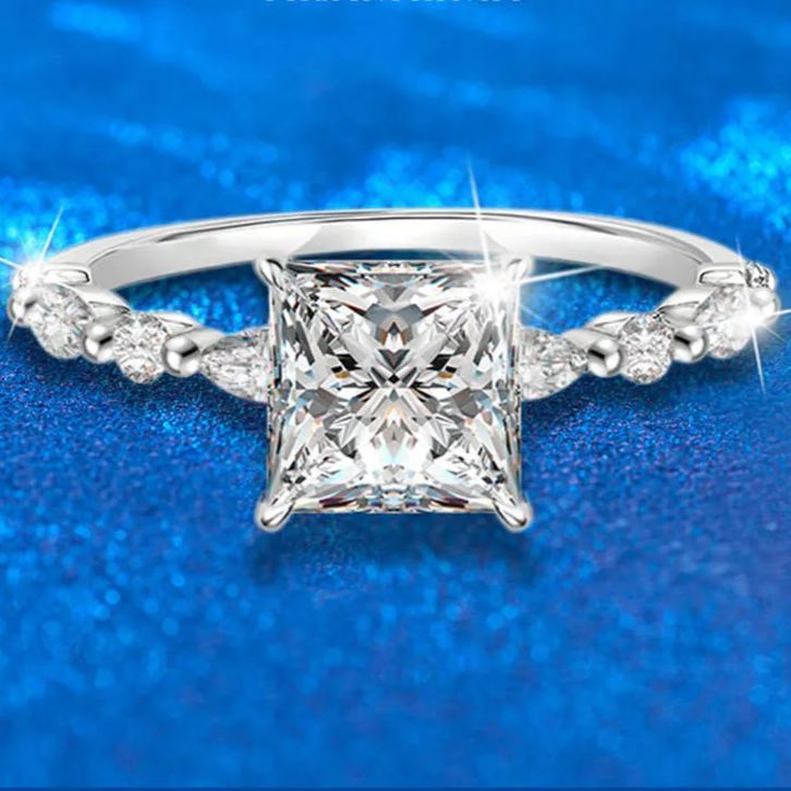  S925 Sterling Silver Square Moissanite Ring