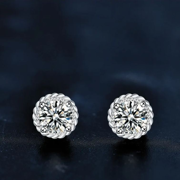 925 Silver Round Moissanite Stud Earrings