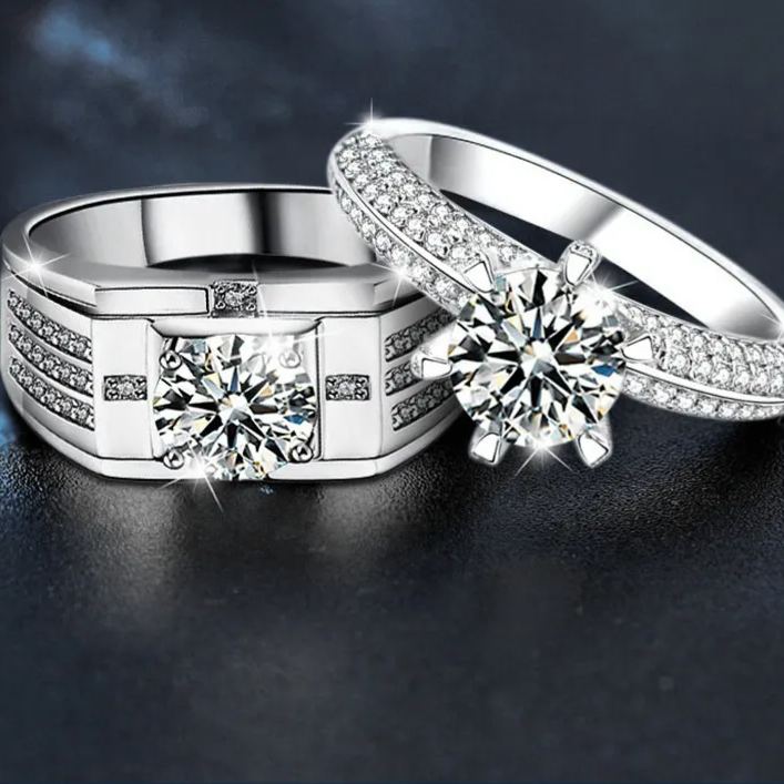 S925 Sterling Silver "Heartbeat" Moissanite Couple Ring