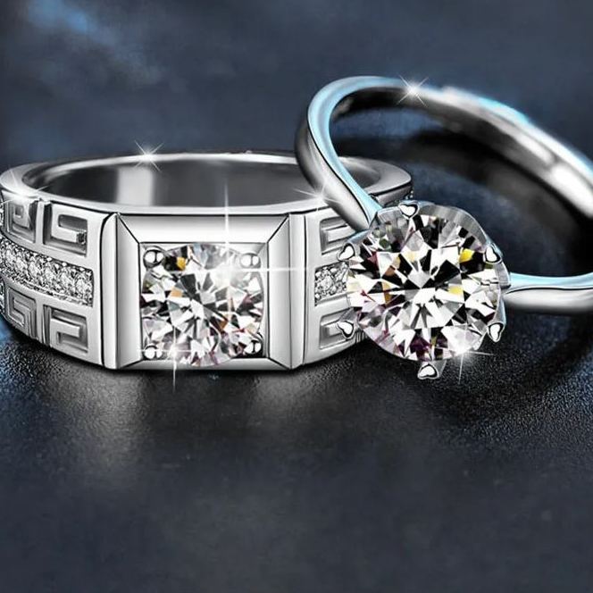 S925 Sterling Silver "One Love One Lifetime" Moissanite Couple Ring