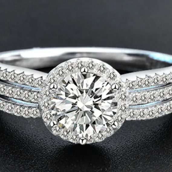 S925 Sterling Silver round Bag Moissanite Ring