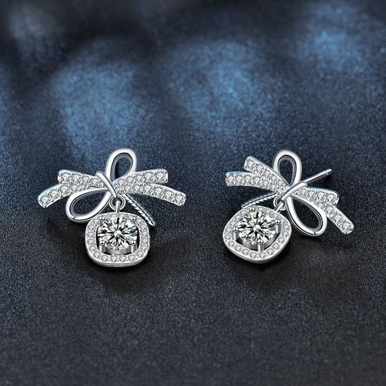 925 Sterling Silver Bow Stud Earrings with Moissanite