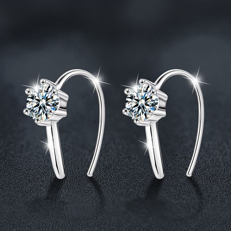 925 Sterling Silver U-Shaped Fashionable and Simple Moissanite Stud Earrings