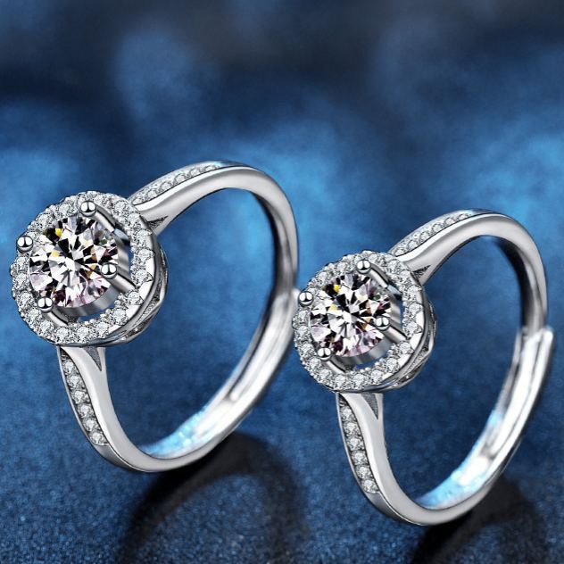 S925 Sterling Silver Moissanite Round Bag Princess Ring