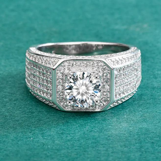 S925 Sterling Silver Classic Man's Moissanite Ring 