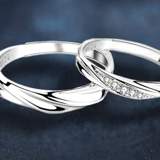 S925 Sterling Silver Wave Moissanite Couple Ring