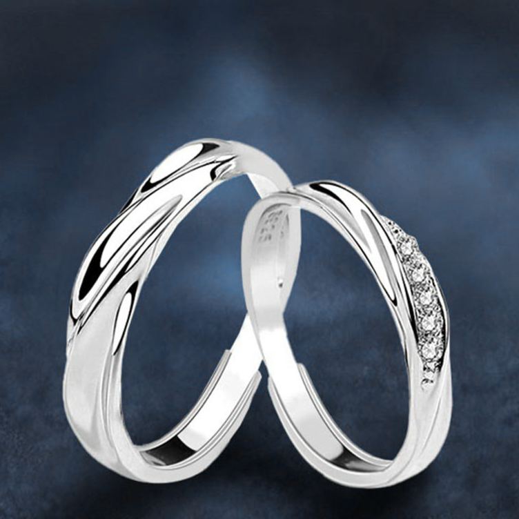 S925 Sterling Silver Wave Moissanite Couple Ring