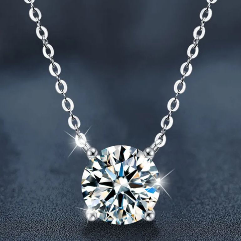 S925 Sterling Silver Moissanite Simple and Light Luxury Classic Four-Prong Necklace