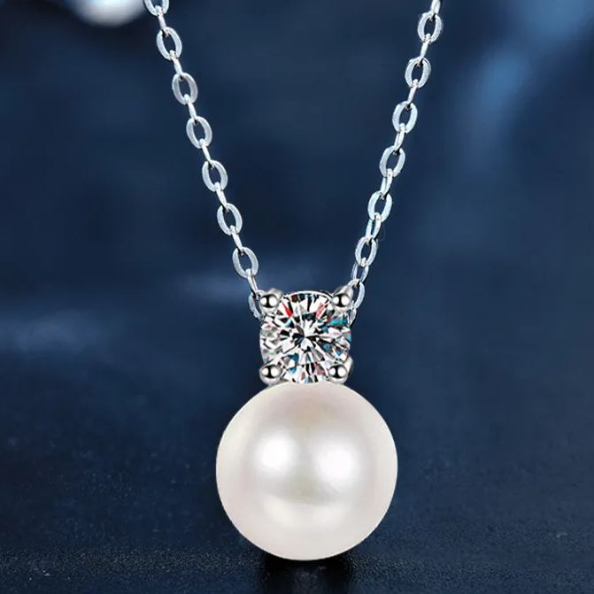 S925 Sterling Silver Moissanite Pearl Necklace