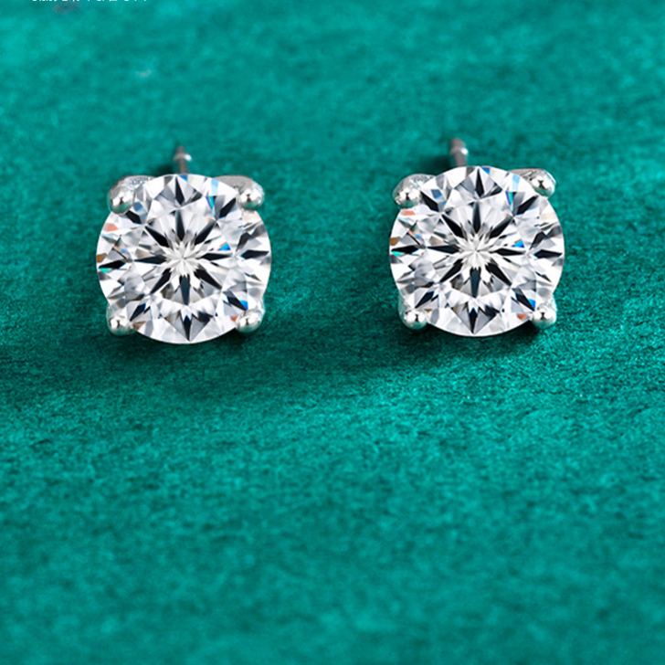S925 Sterling Silver Flower Bud Four-Prong Moissanite Stud Earrings