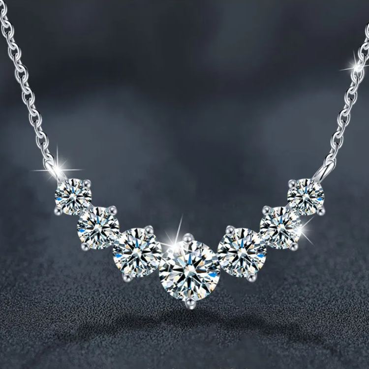 925 Sterling Silver Seven Moissanite Necklace