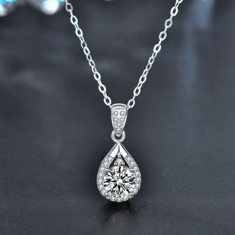 S925 Sterling Silver Moissanite Drop Pendant Necklace