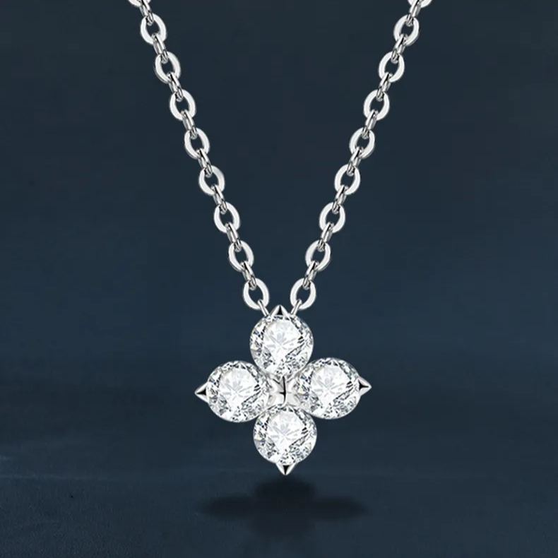 S925 Sterling Silver Moissanite Lucky Four-Leaf Necklace