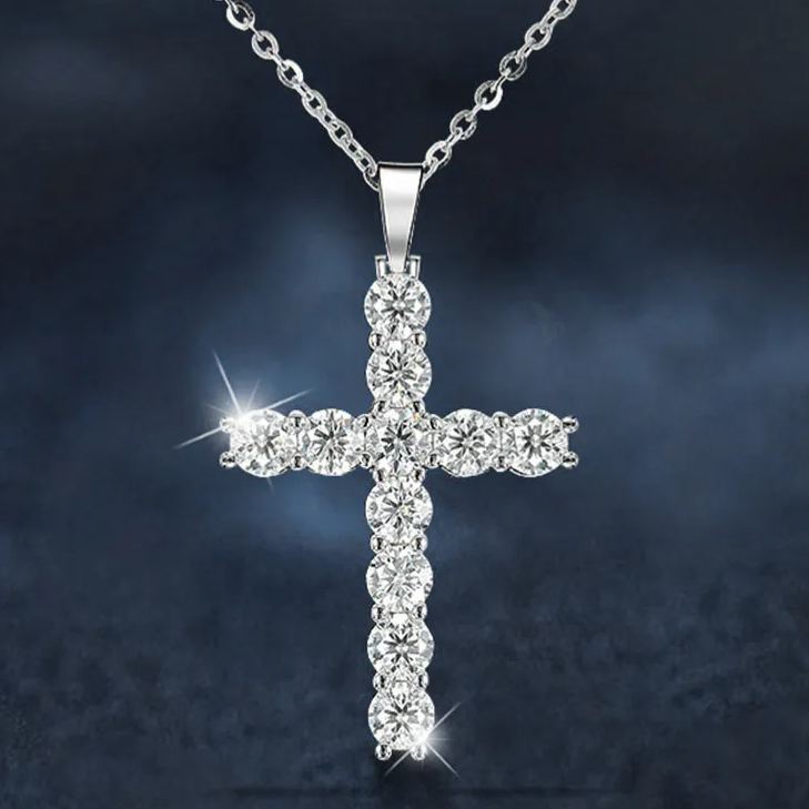 S925 Sterling Silver Moissanite Cross Necklace