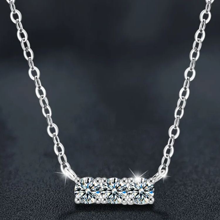 S925 Sterling Silver Three Stone Moissanite Necklace