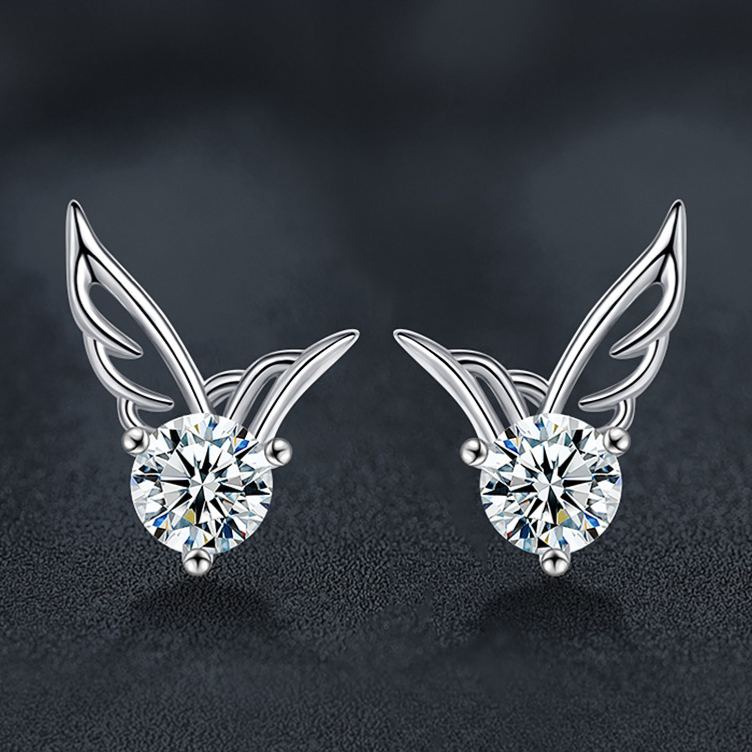 S925 Sterling Silver Moissanite Angel Wing Earrings