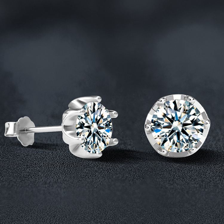 925 Sterling Silver Six-Prong D-Color Moissanite Earrings