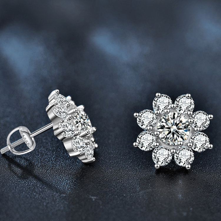 S925 Sterling Silver Moissanite Sunflower Earrings