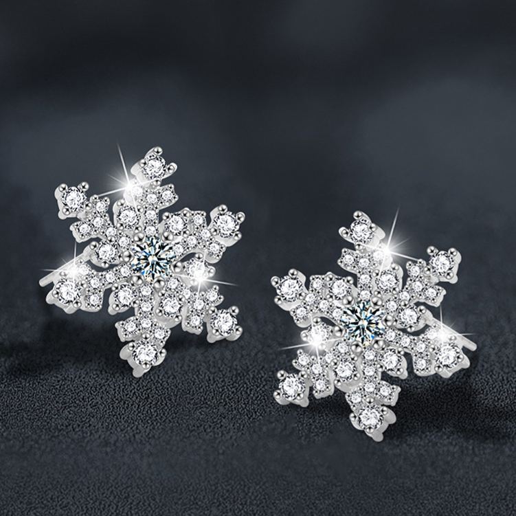 Christmas jewelry- S925 sterling silver moissanite snowflake earrings