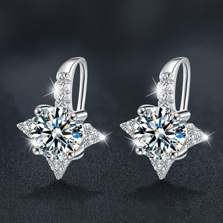 S925 Sterling Silver Moissanite Eight-Pointed Star Earrings