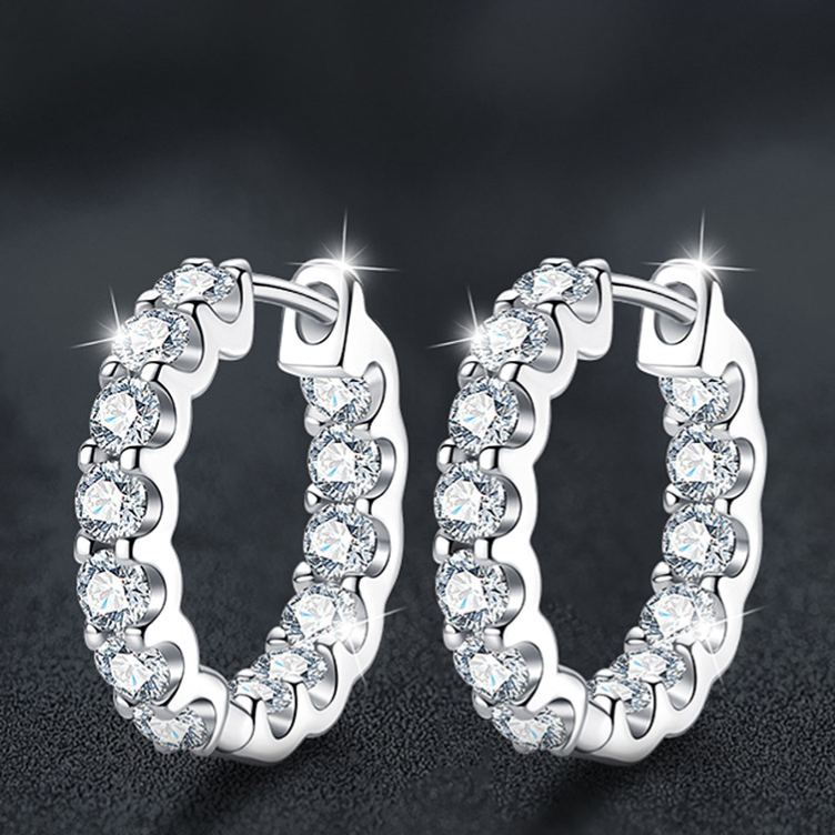 925 Sterling Silver Round Earrings with Full Set of Moissanite and Bull's Head Design