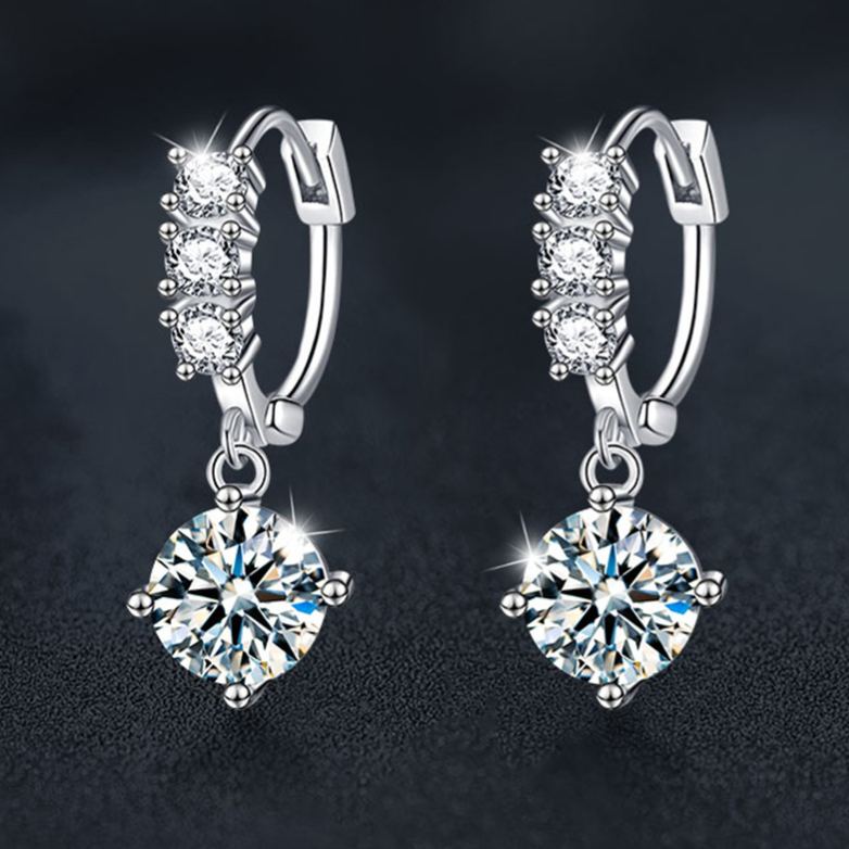 S925 Sterling Silver Moissanite Four-Prong Pendant Earrings